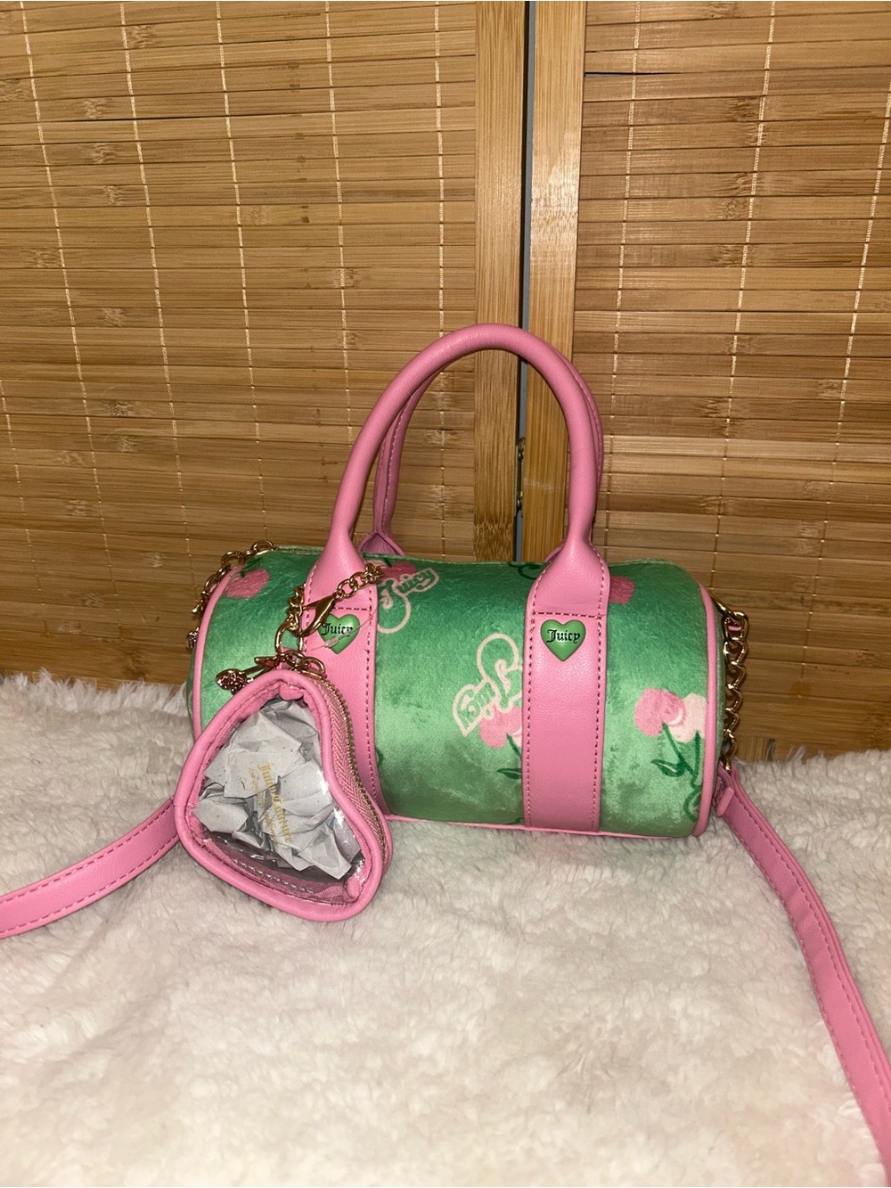 New Juicy Couture Retro Cherry Mini Barrel Handbag Crossbody Green Pink Y2K Cute